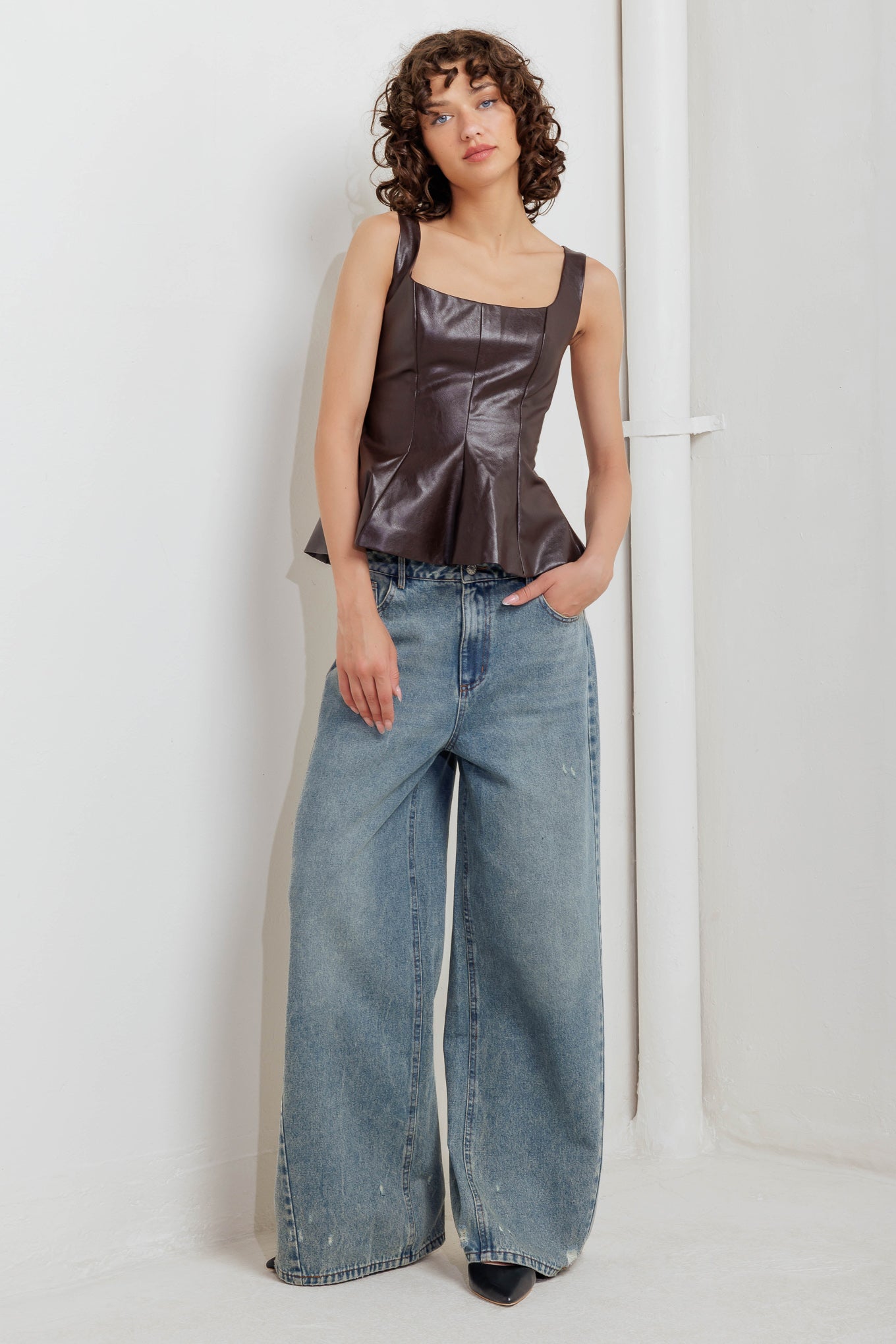 URBAN CHIC MINIMALISM FAUX LEATHER TOP Flying Tomato